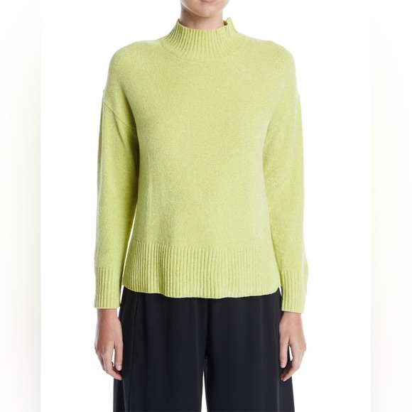 Neiman Marcus Joan Vass Green Mock Neck Chenille Sweater